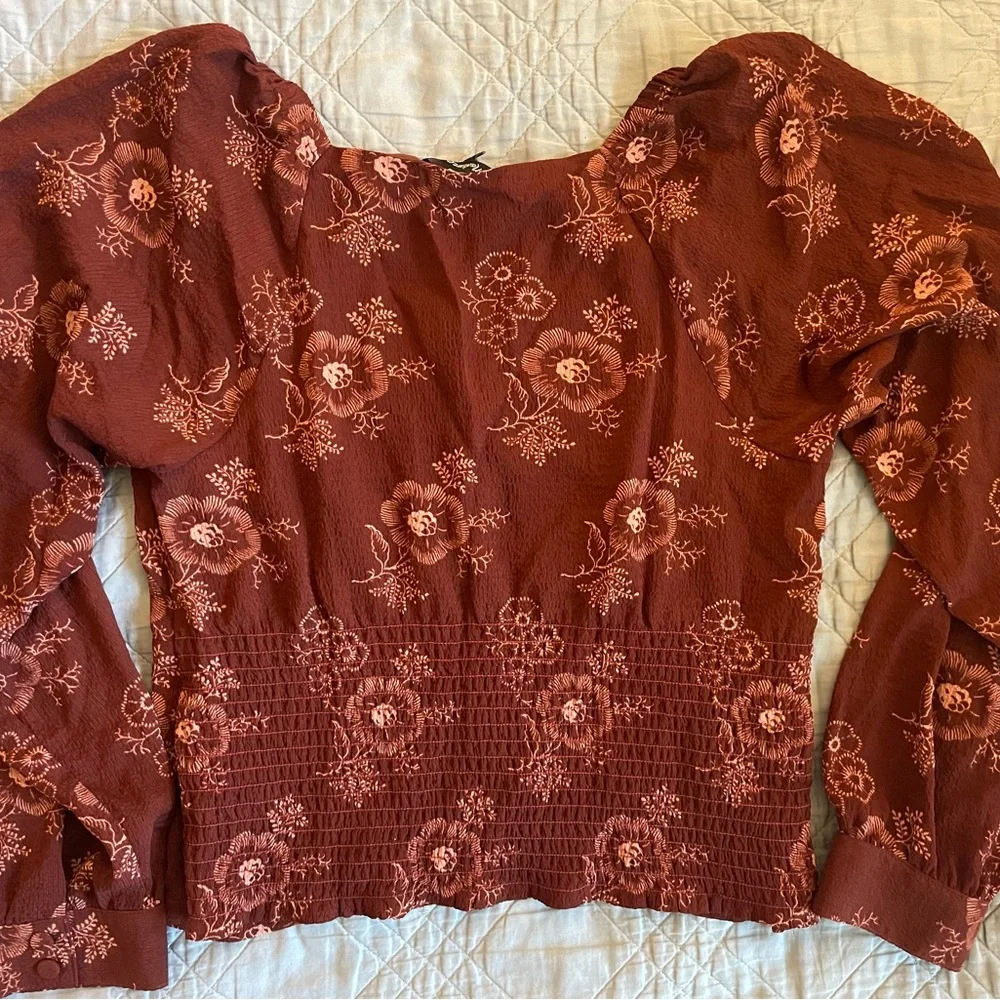 Madewell Preston Puff-Sleeve Top in Letterpress Floral Stained Mahogany Size‎ S